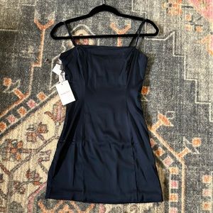 Navy blue slip dress from Sunday Best/Aritzia